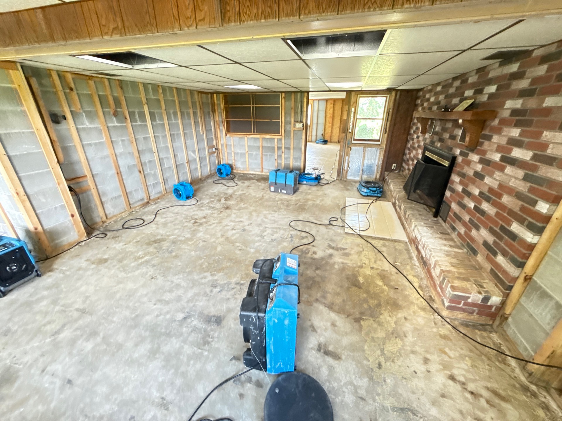 Drying equipment staged in a commercial lower level in Indianapolis